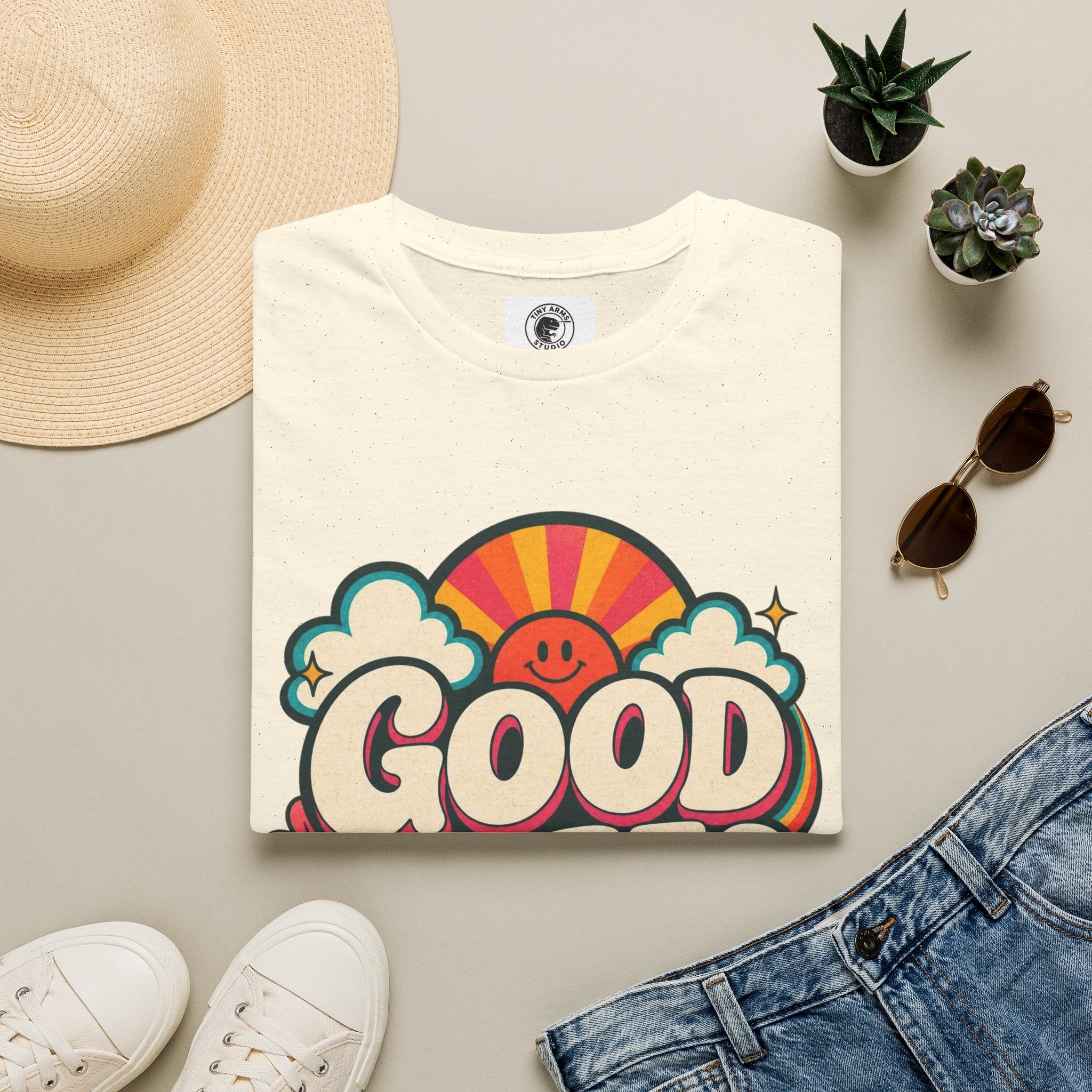 Good Vibes T-Shirt | Retro Rainbow Smiley Tee