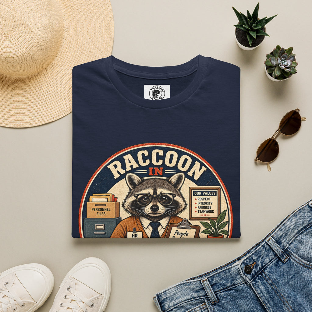 Raccoon in HR T-Shirt | Office Humor, Retro Animal Illustration