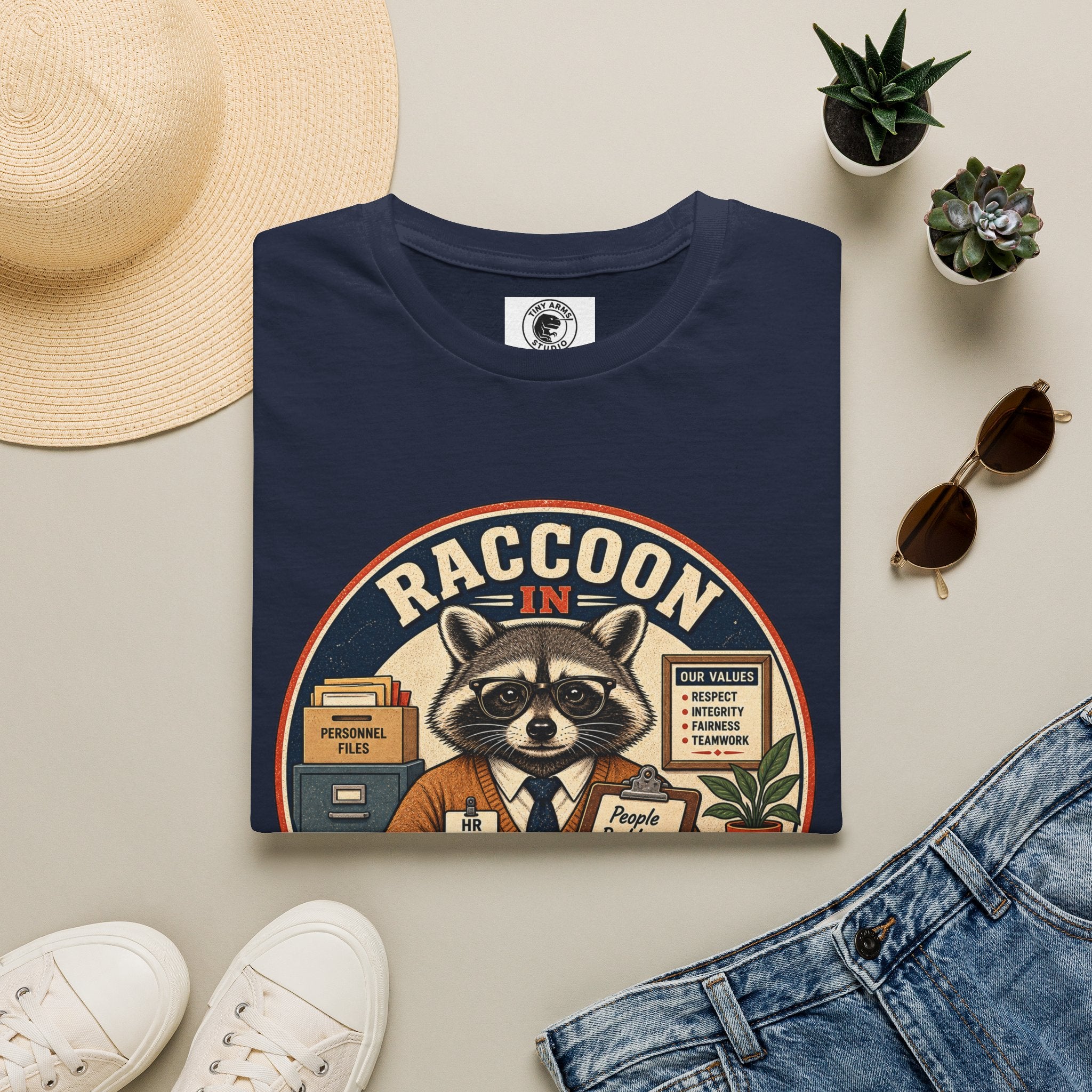 Raccoon in HR T-Shirt | Office Humor, Retro Animal Illustration