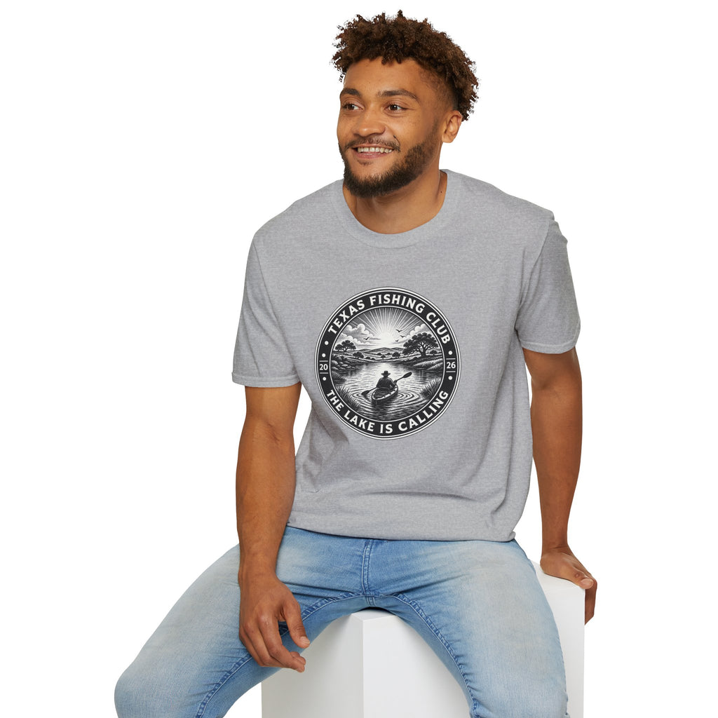 Texas Fishing Club lake scene T-Shirt | angler badge design
