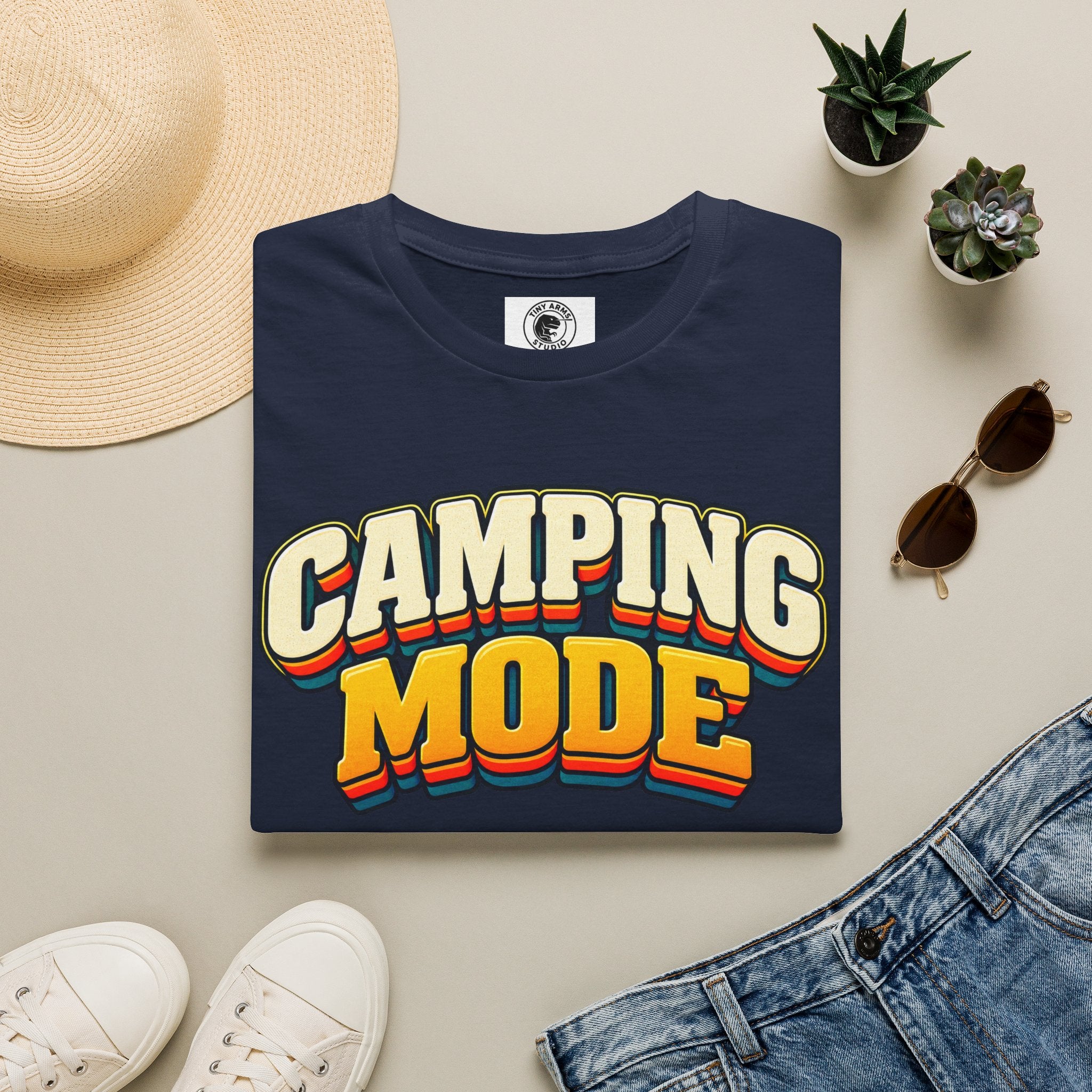 Camping Mode T-Shirt | Retro Layered Text Outdoor Adventure