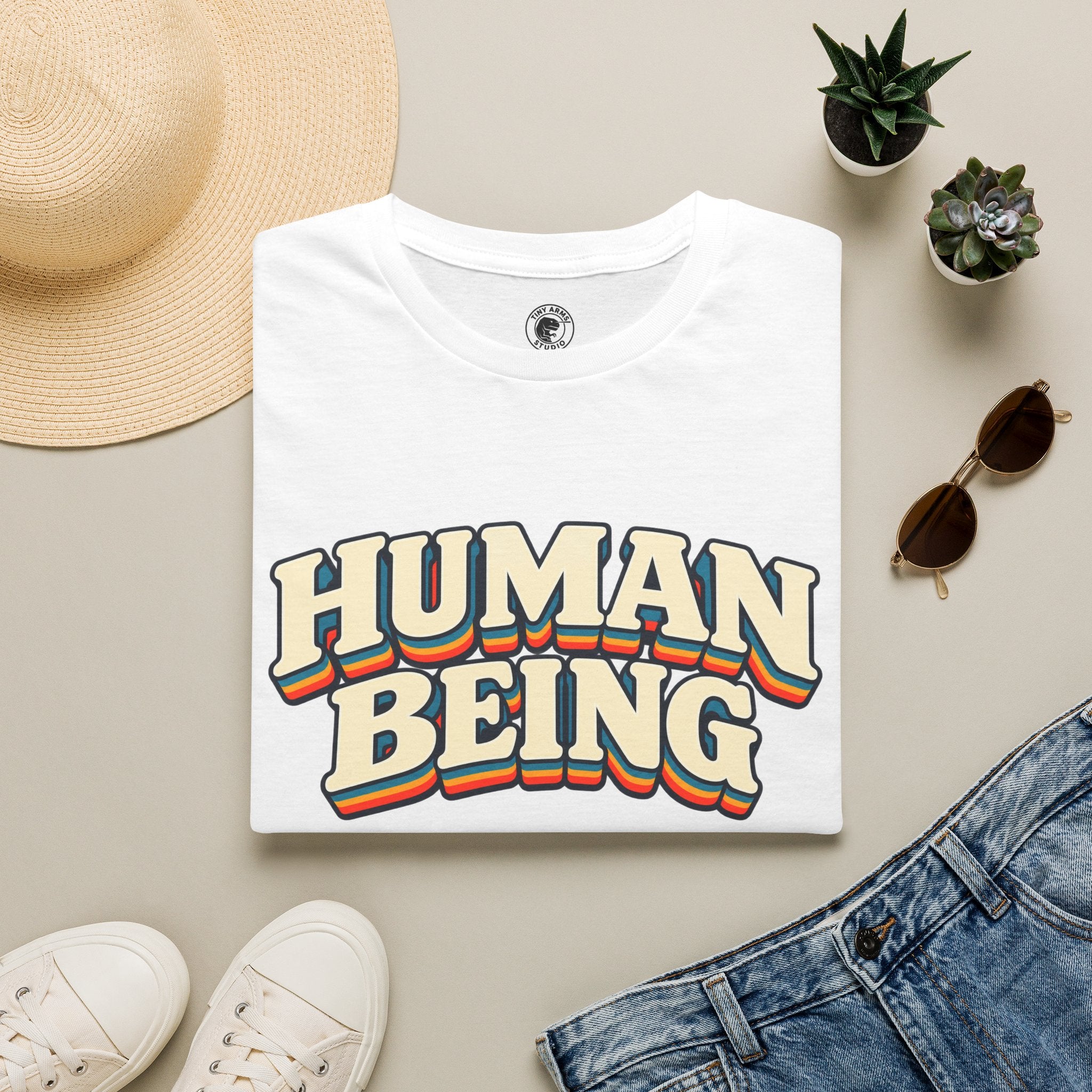 Human Being T-Shirt | Retro Rainbow Text