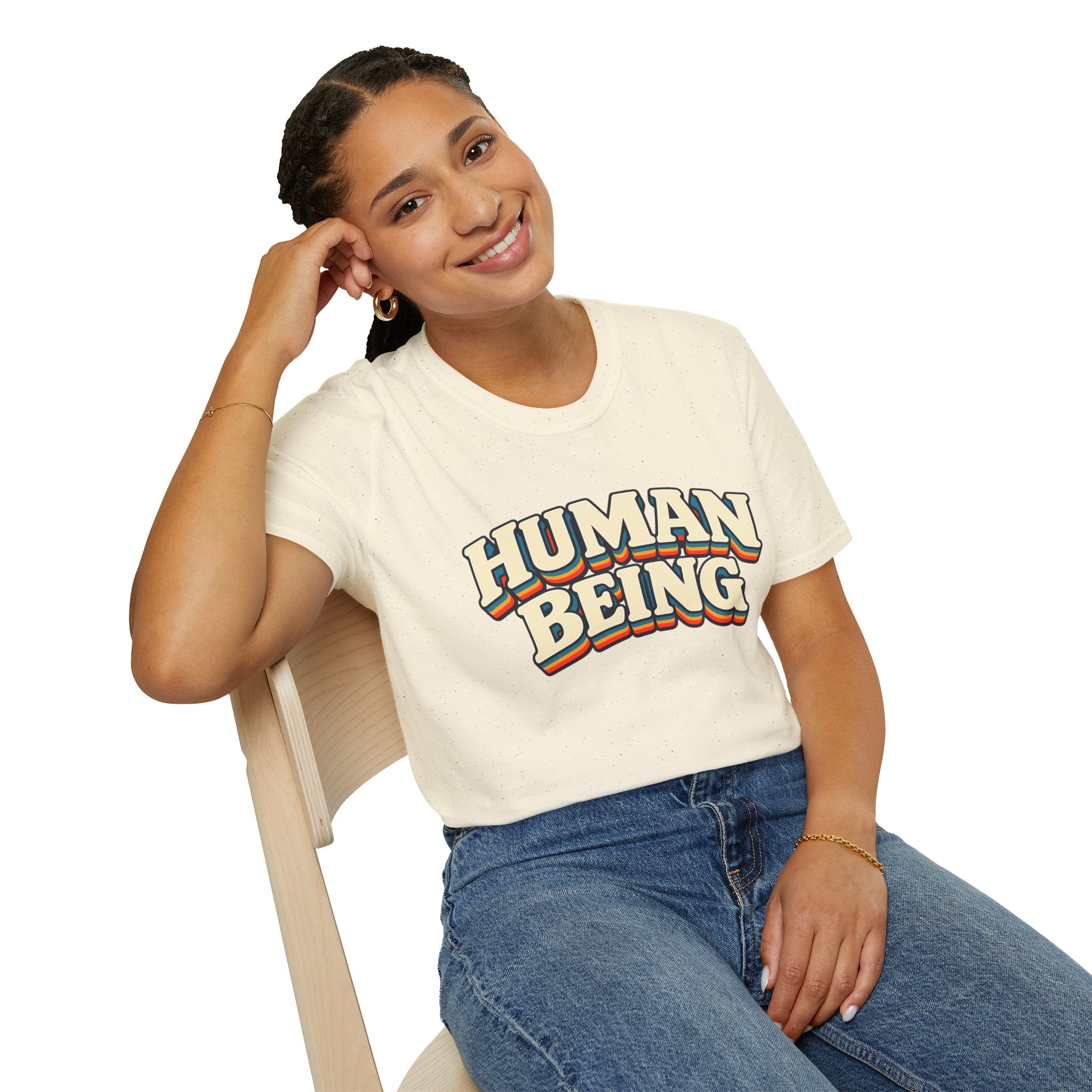 Human Being T-Shirt | Retro Rainbow Text