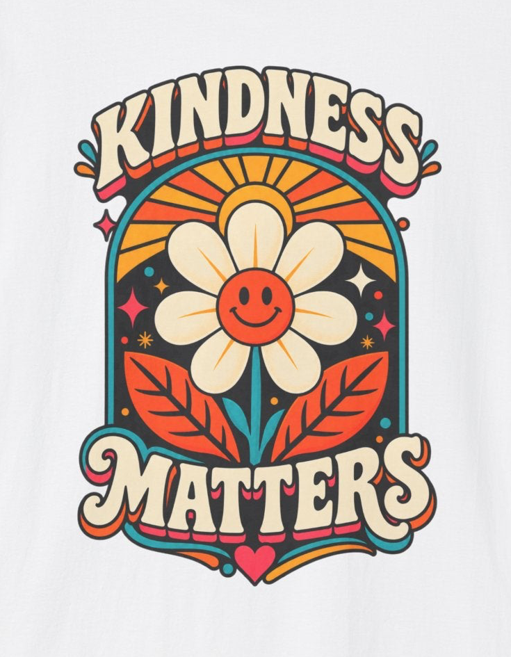 Kindness Matters Flower Smile T-Shirt | Retro Daisy Peace Vibes