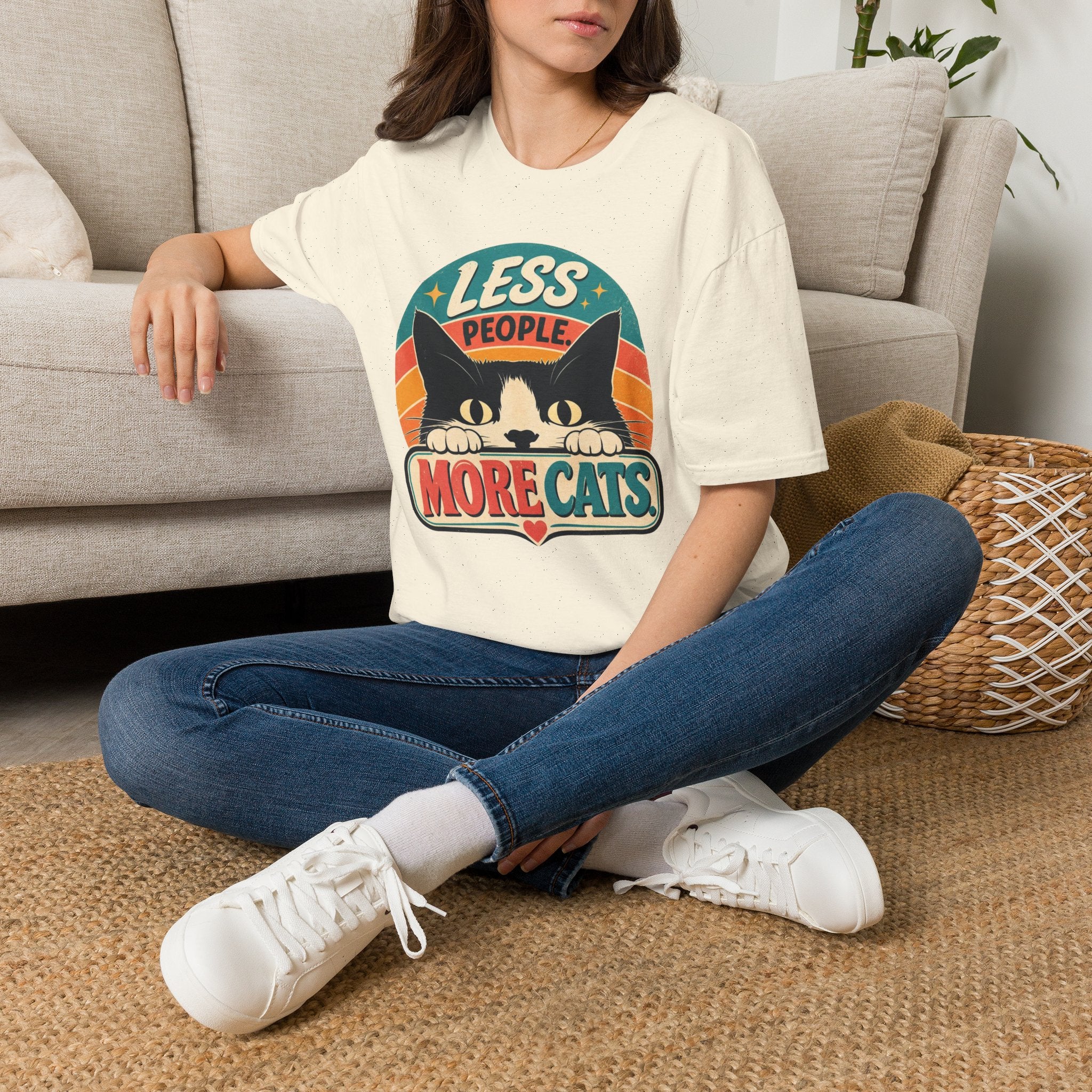 Less People More Cats T-Shirt | Retro Cat Graphic Tee