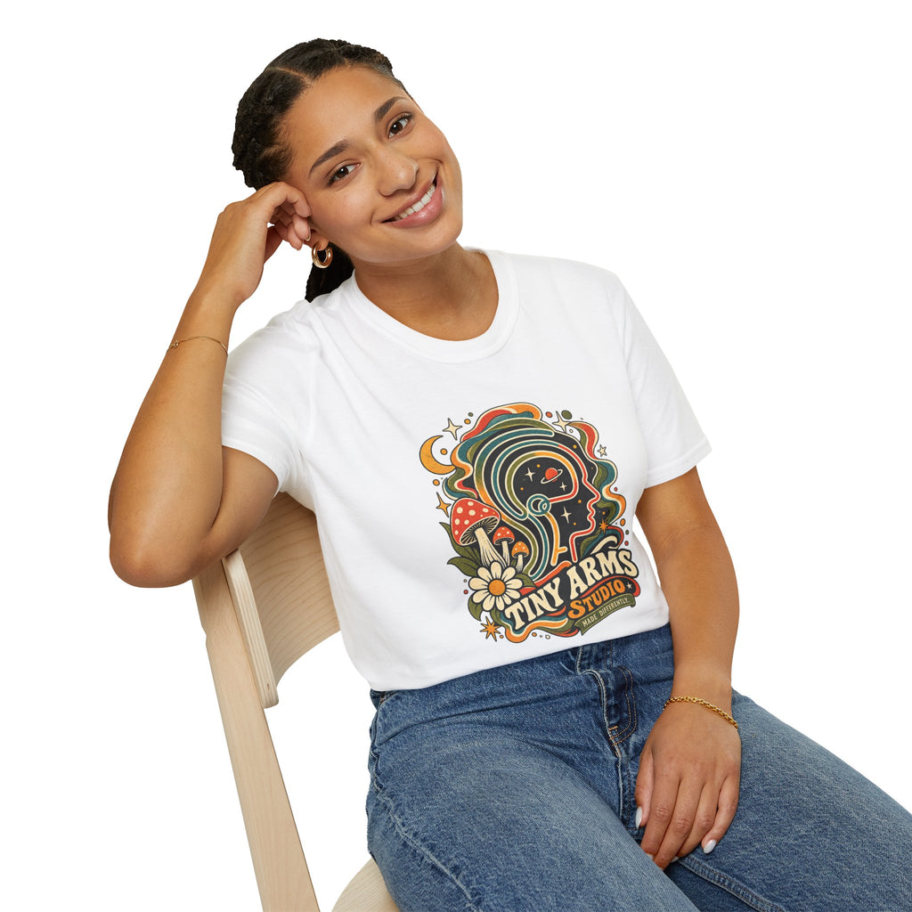 Tiny Arms Studio Made Differently Retro Graphic Tee | Vintage Cosmic Mushroom Shirt