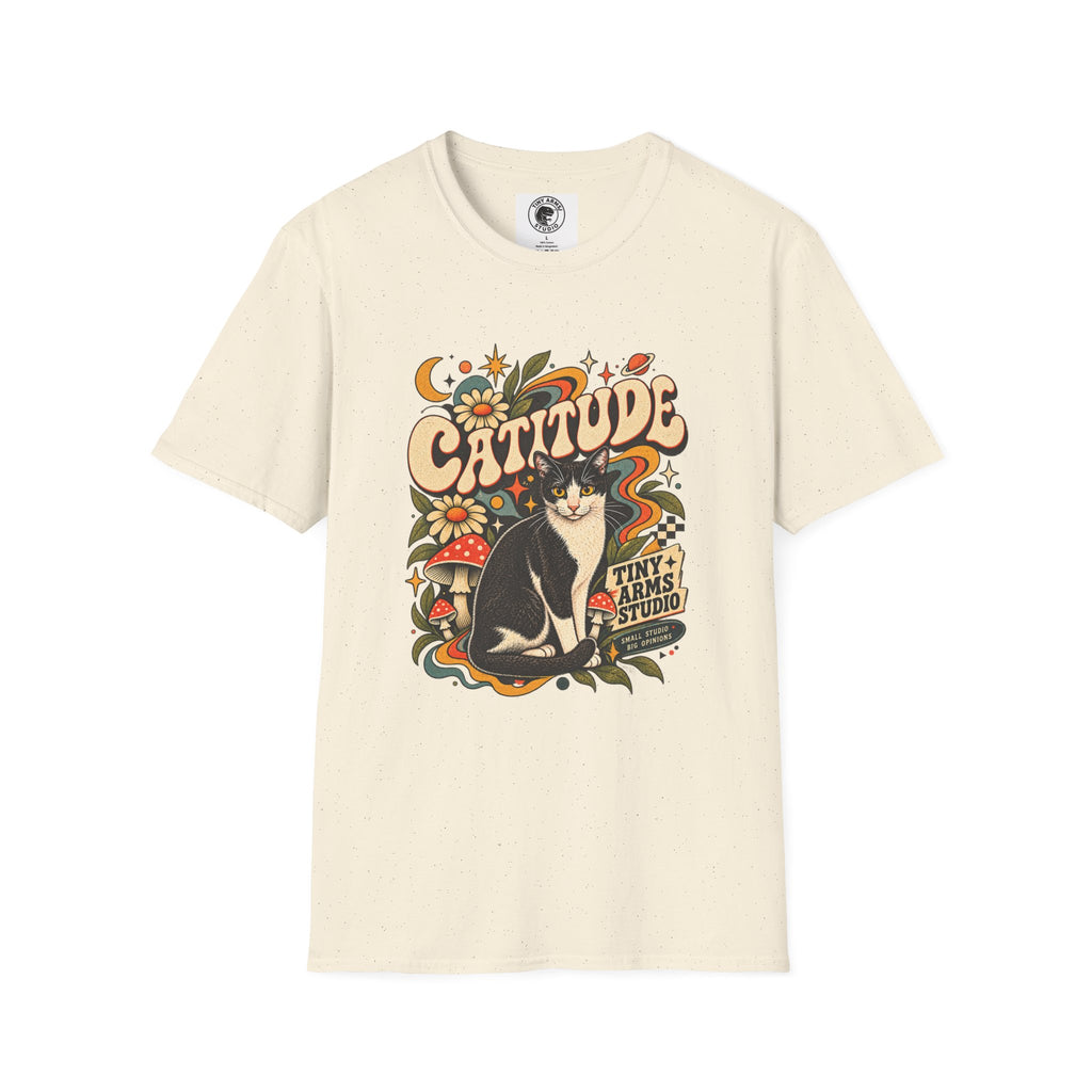 Catitude Retro Cat Graphic Tee | Vintage 70s Tuxedo Cat Shirt