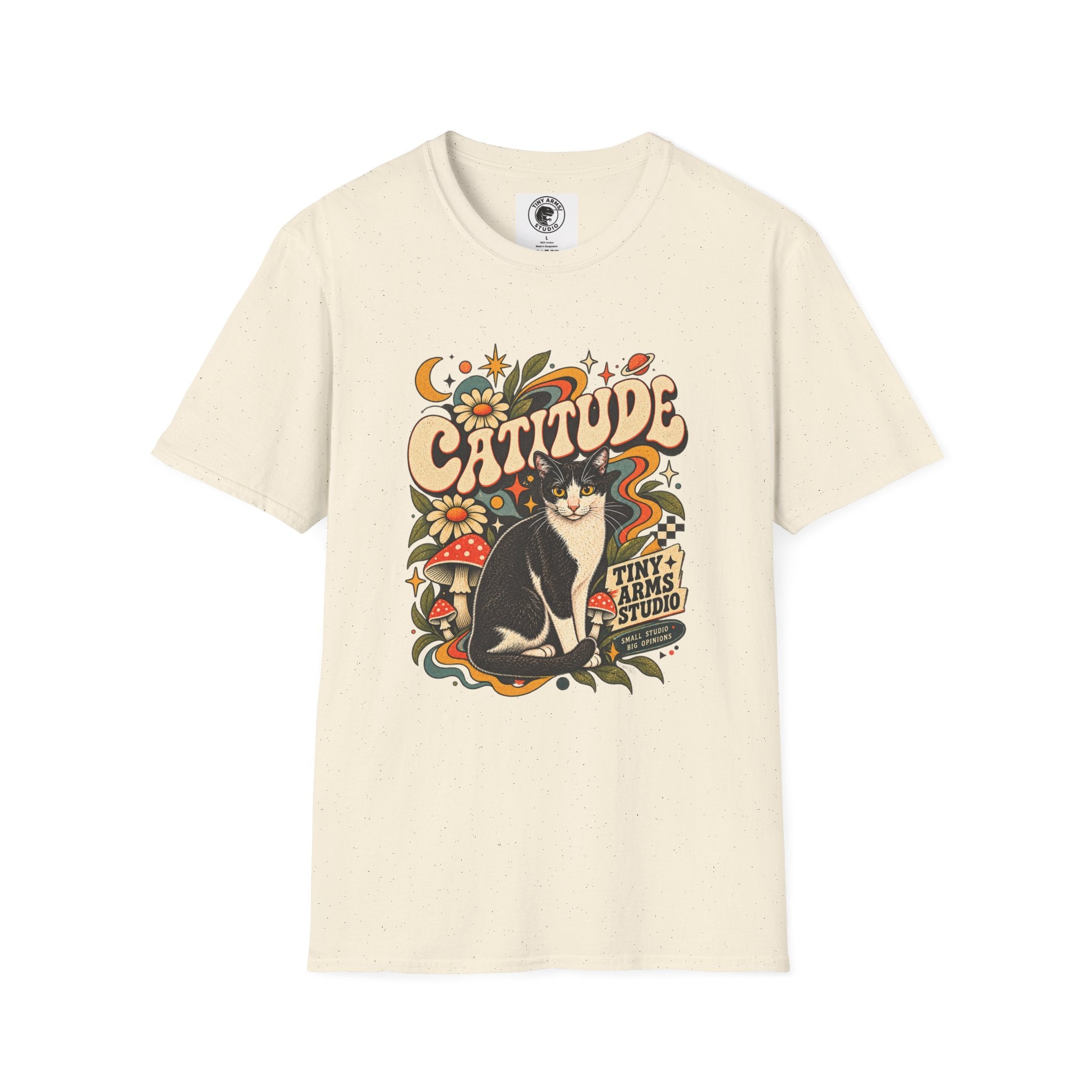 Catitude Retro Cat Graphic Tee | Vintage 70s Tuxedo Cat Shirt