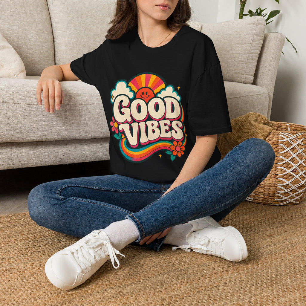 Good Vibes T-Shirt | Retro Rainbow Smiley Tee