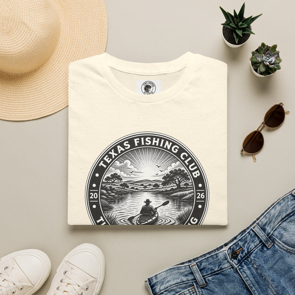 Texas Fishing Club lake scene T-Shirt | angler badge design