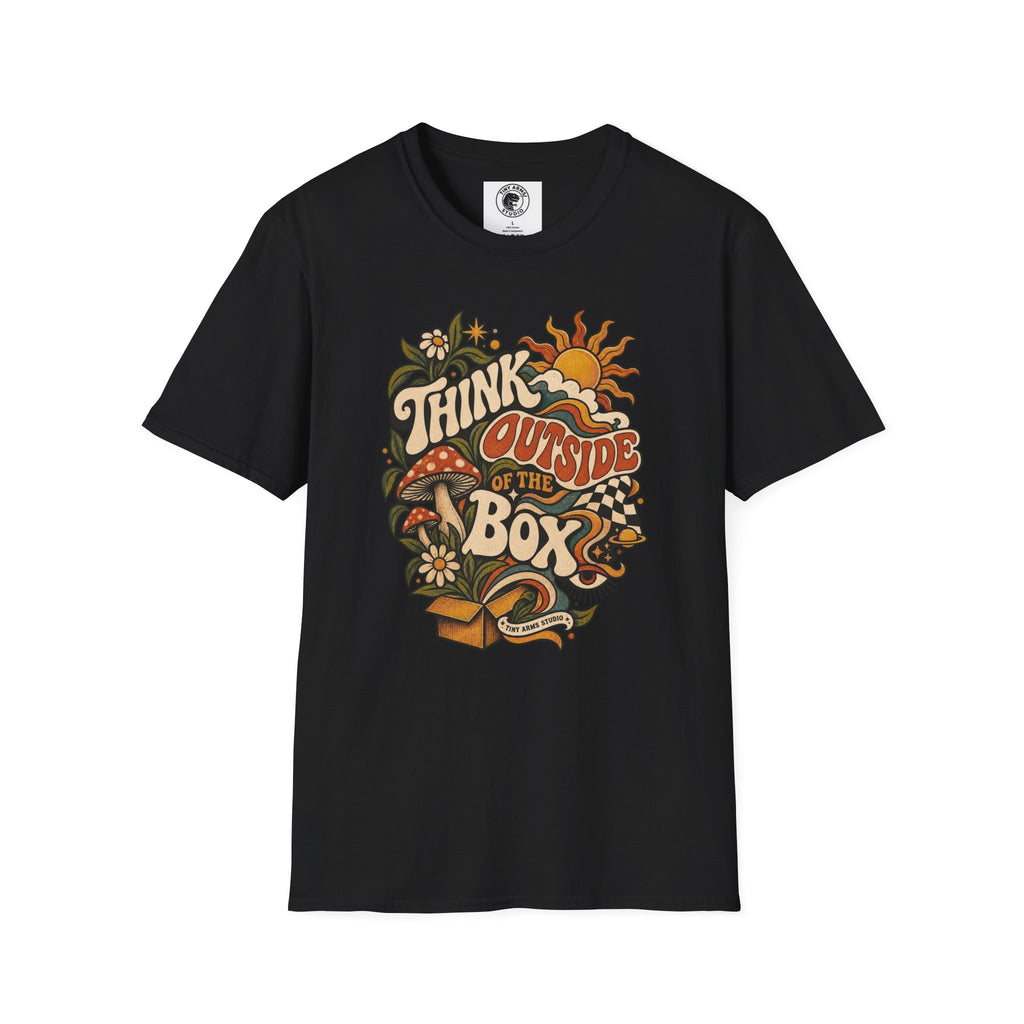 Think Outside the Box Retro Graphic Tee | Vintage Psychedelic Shirt