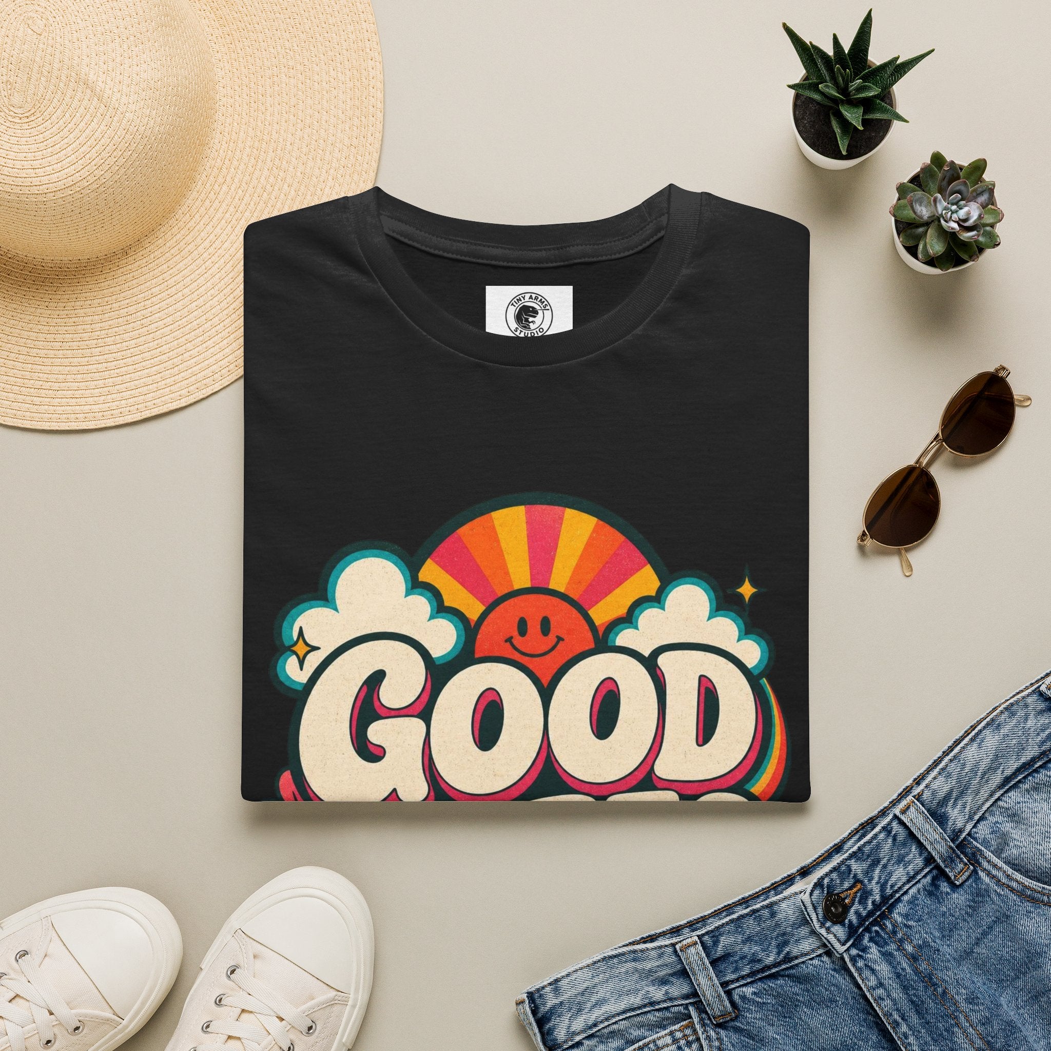 Good Vibes T-Shirt | Retro Rainbow Smiley Tee