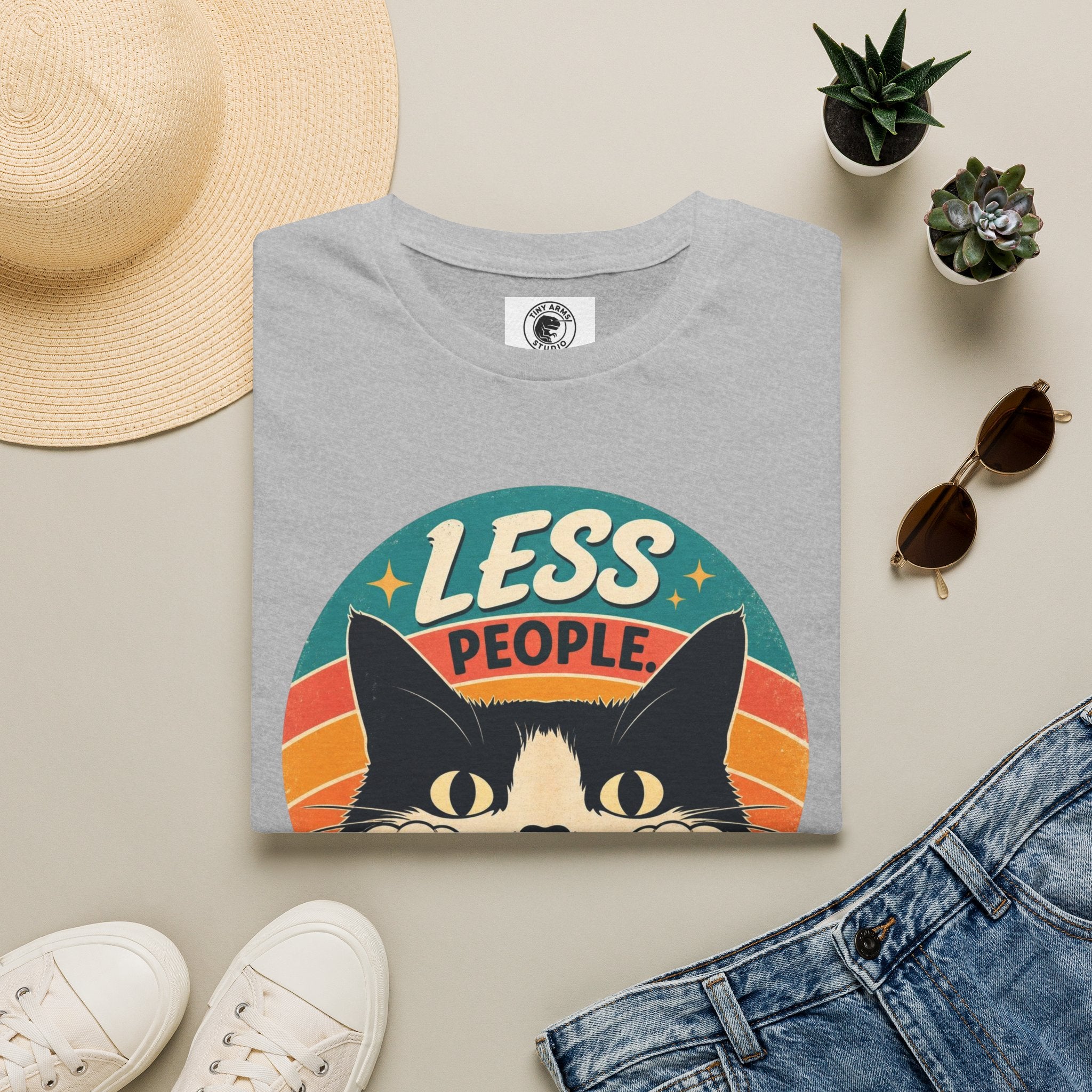 Less People More Cats T-Shirt | Retro Cat Graphic Tee