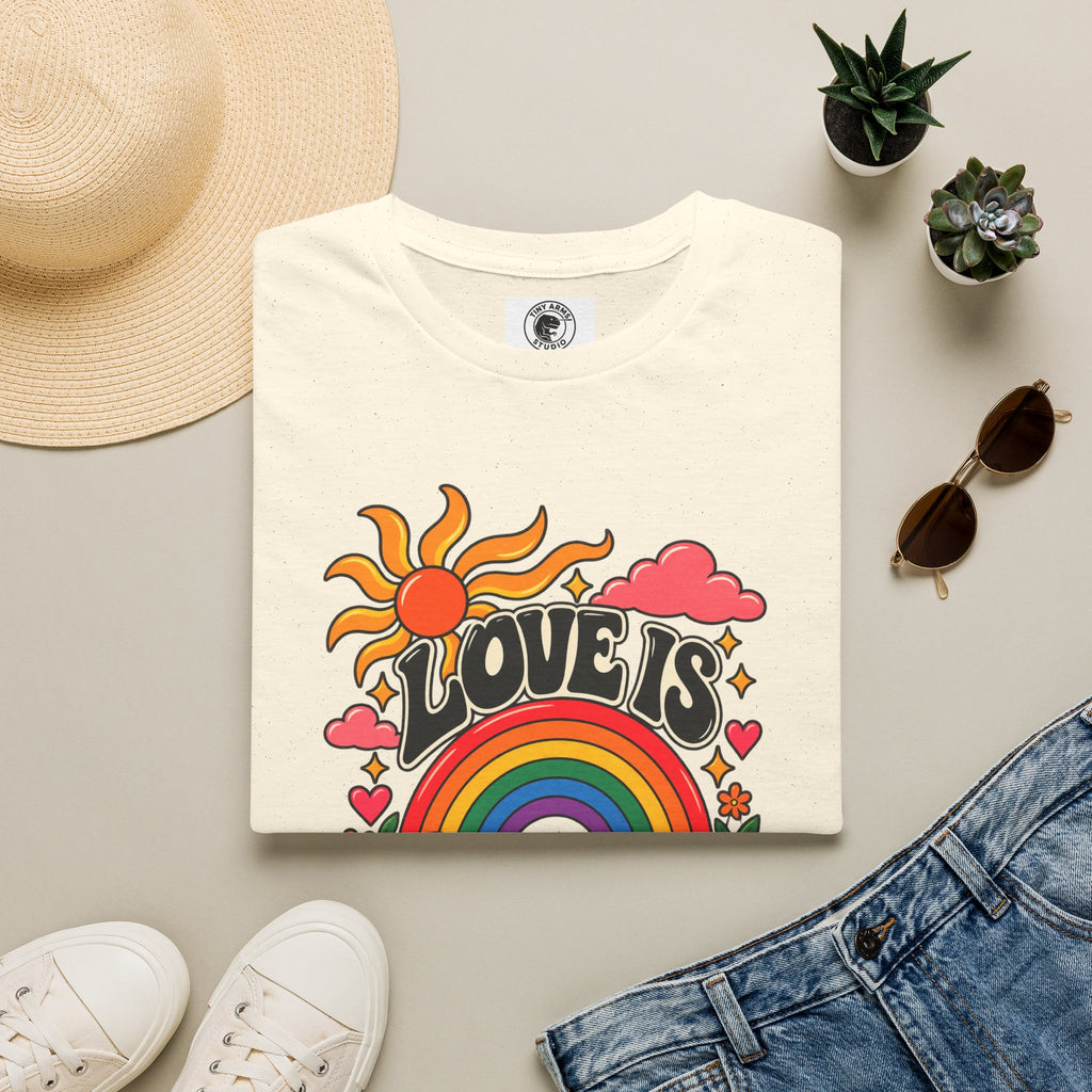 Love Is Love rainbow retro print T-Shirt | Pride, 70s sun design