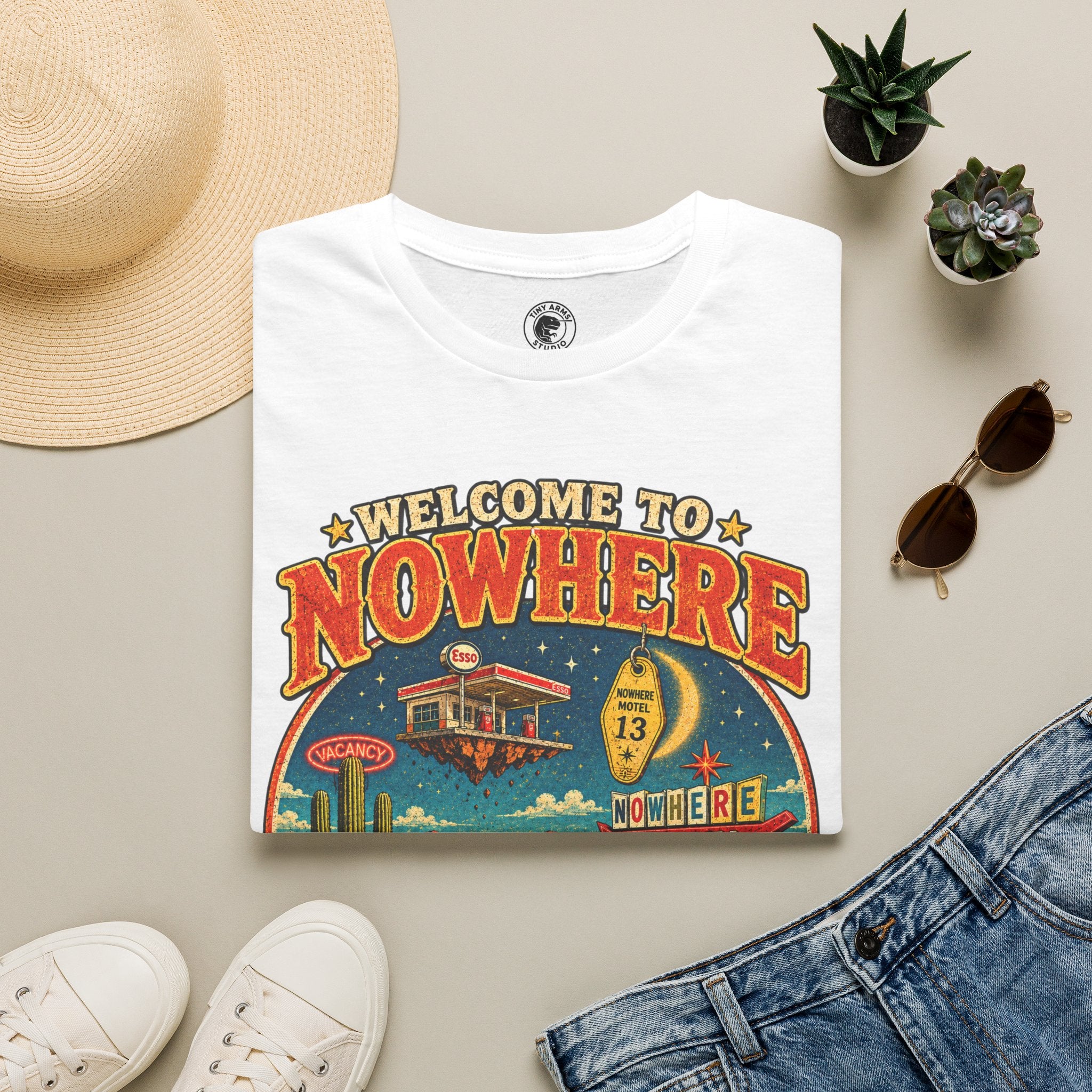 Welcome to Nowhere T-Shirt | Retro Desert Motel Road Trip Design