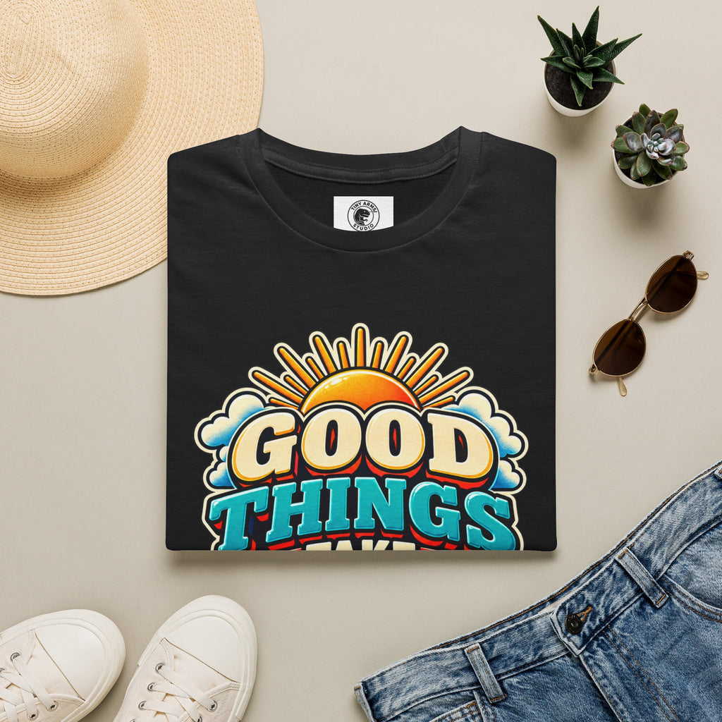 Good Things Take Time T-Shirt | Retro Sunrise Typography