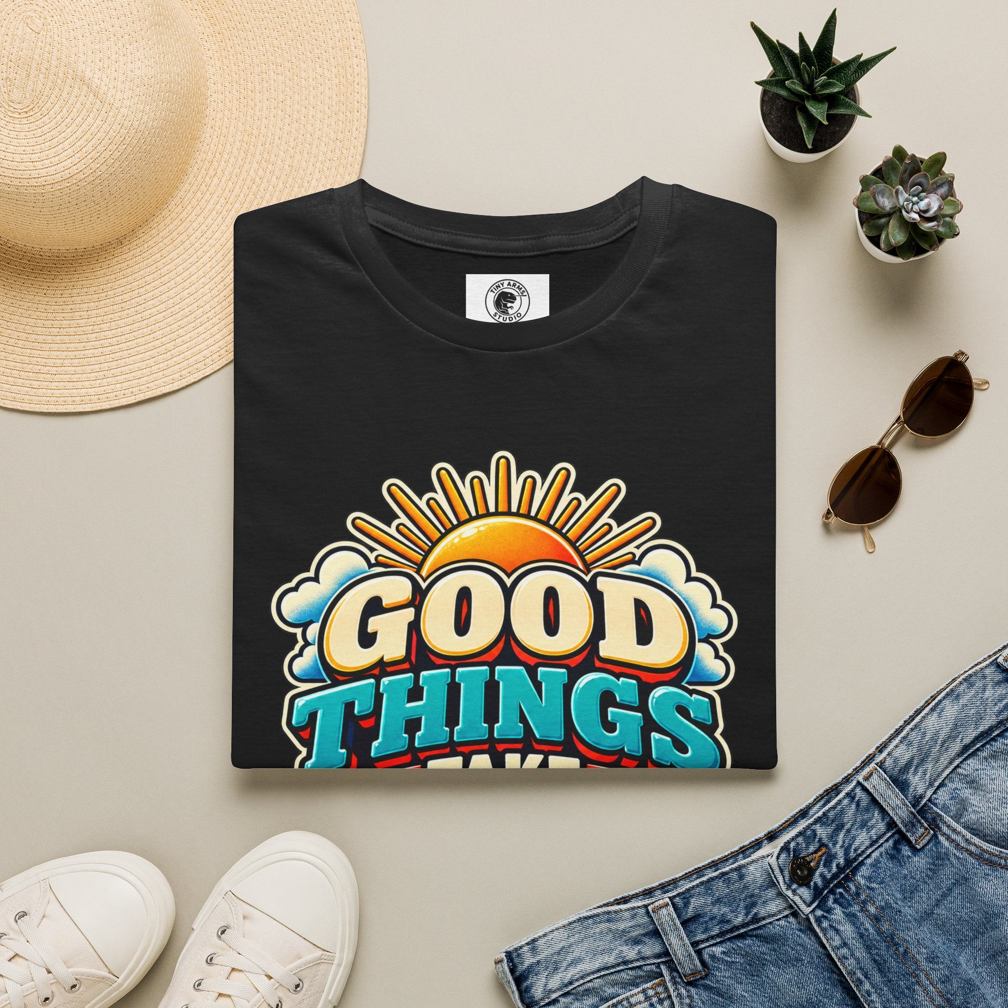 Good Things Take Time T-Shirt | Retro Sunrise Typography