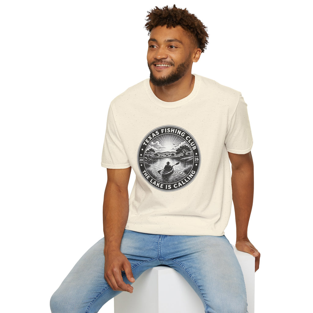 Texas Fishing Club lake scene T-Shirt | angler badge design