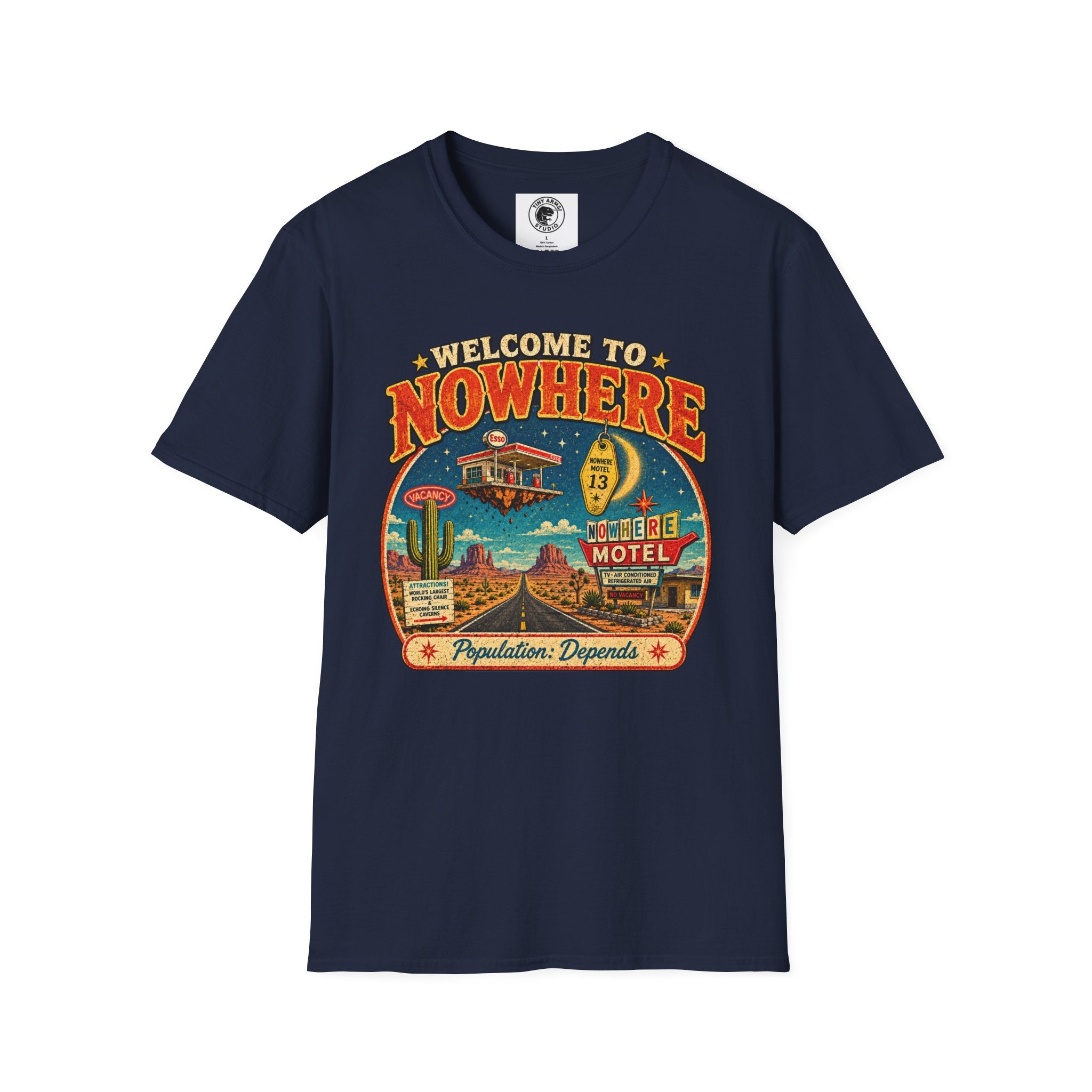 Welcome to Nowhere T-Shirt | Retro Desert Motel Road Trip Design