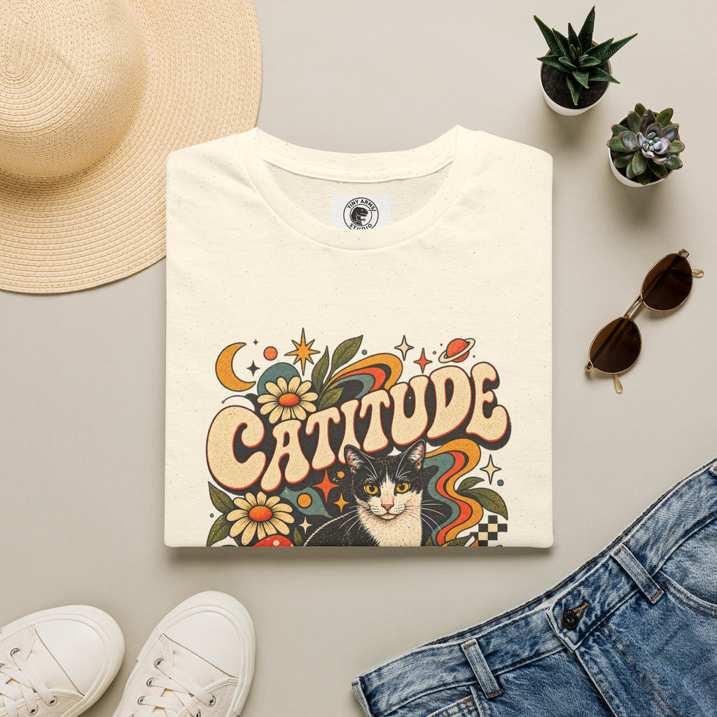 Catitude Retro Cat Graphic Tee | Vintage 70s Tuxedo Cat Shirt