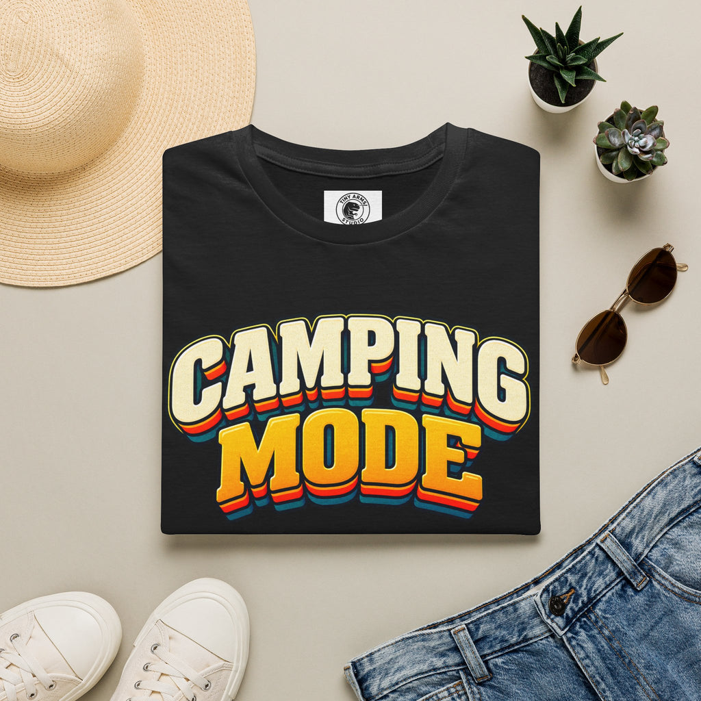 Camping Mode T-Shirt | Retro Layered Text Outdoor Adventure