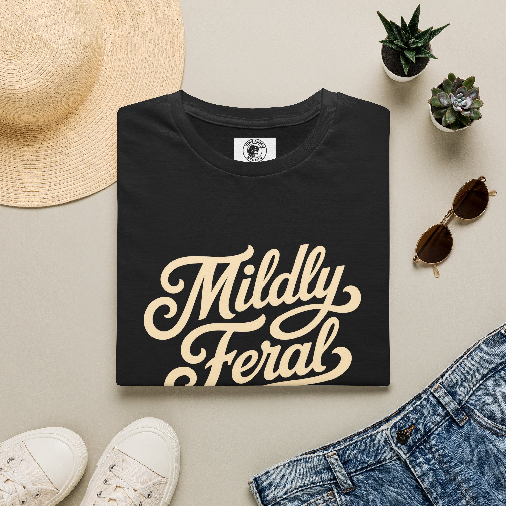 Mildly Feral T-Shirt | Script Retro Typography, Casual Graphic Tee