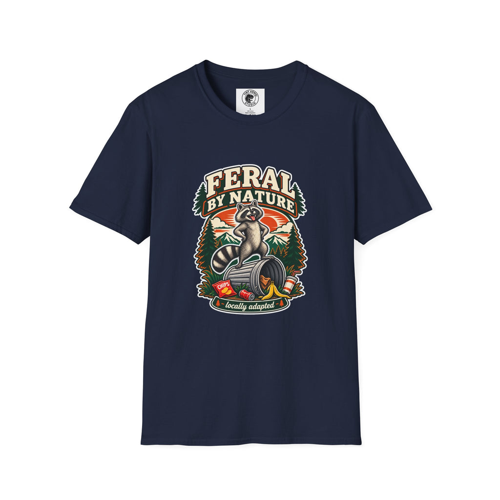 Feral By Nature raccoon graphic T-Shirt | nature outdoors vintage camping