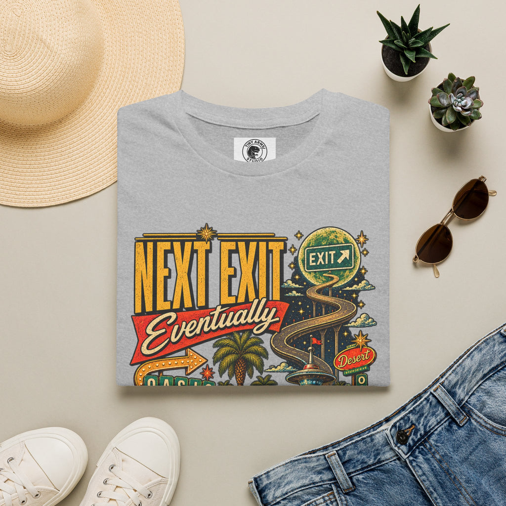 Next Exit Eventually Roadtrip Graphic T-Shirt | Retro Highway Illustration
