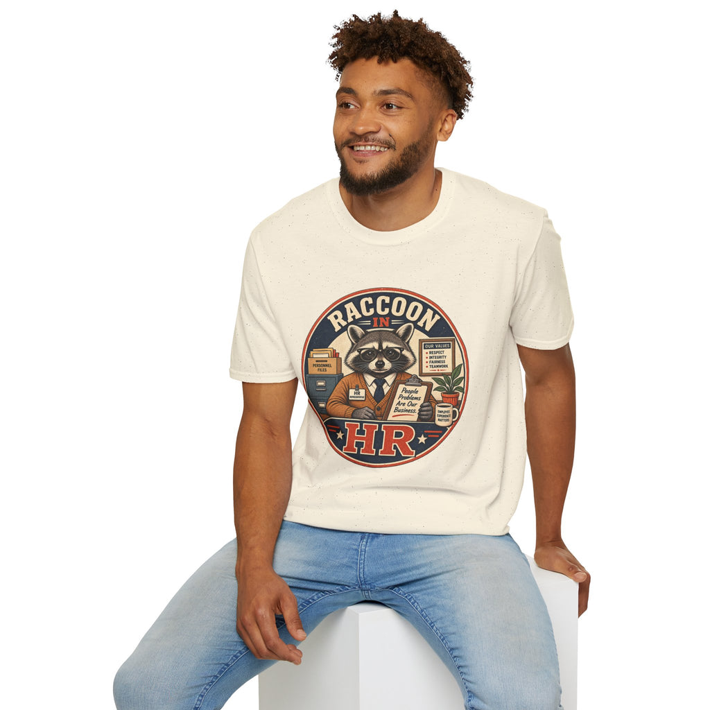 Raccoon in HR T-Shirt | Office Humor, Retro Animal Illustration