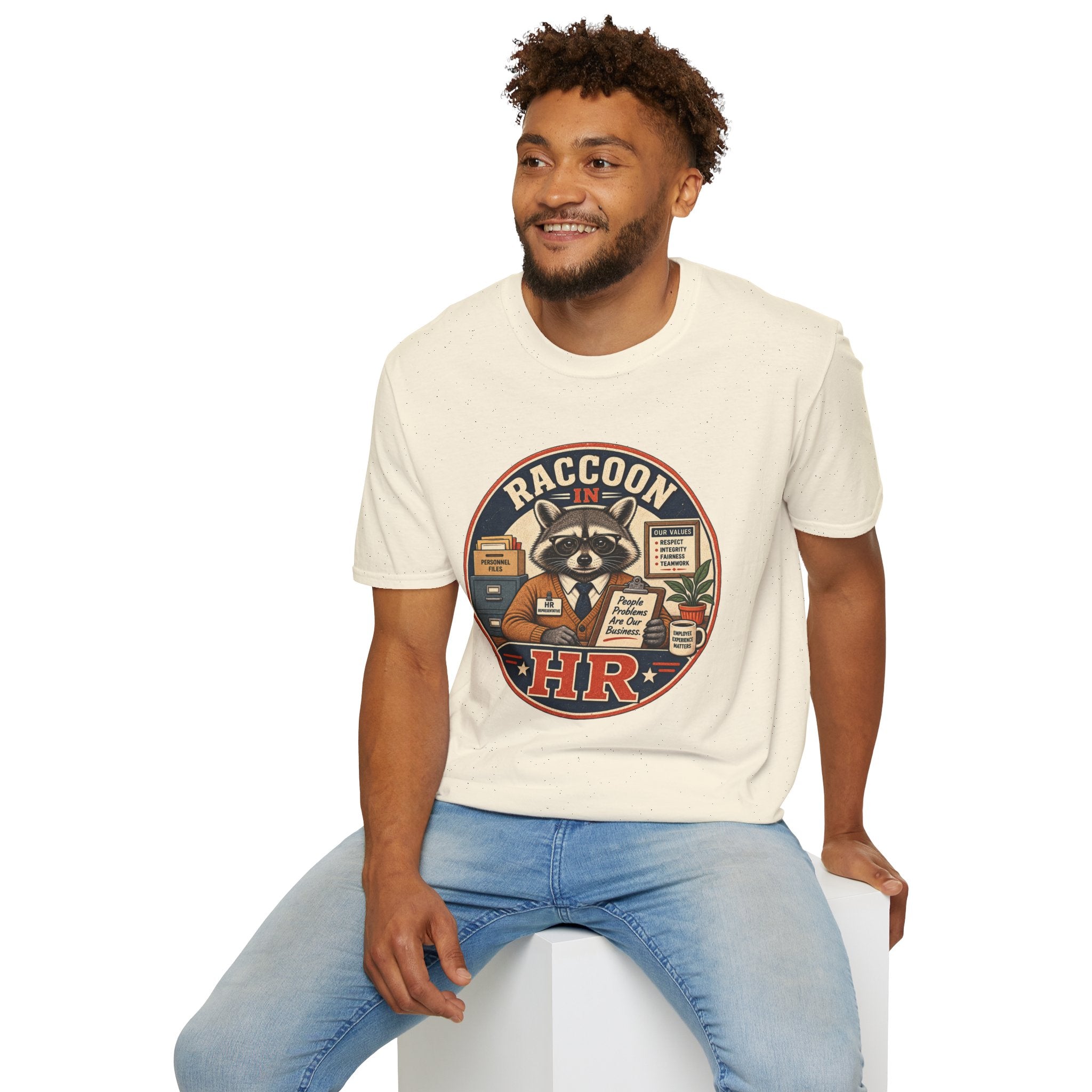Raccoon in HR T-Shirt | Office Humor, Retro Animal Illustration