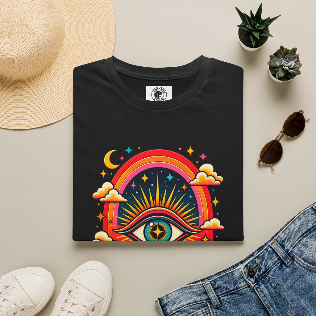 Psychedelic All-Seeing Eye T-Shirt | Rainbow Retro Sunburst