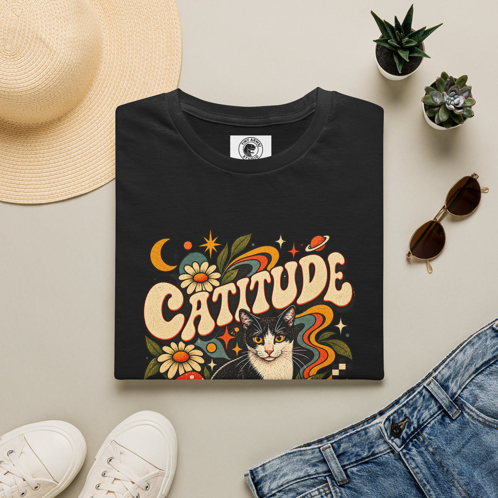 Catitude Retro Cat Graphic Tee | Vintage 70s Tuxedo Cat Shirt