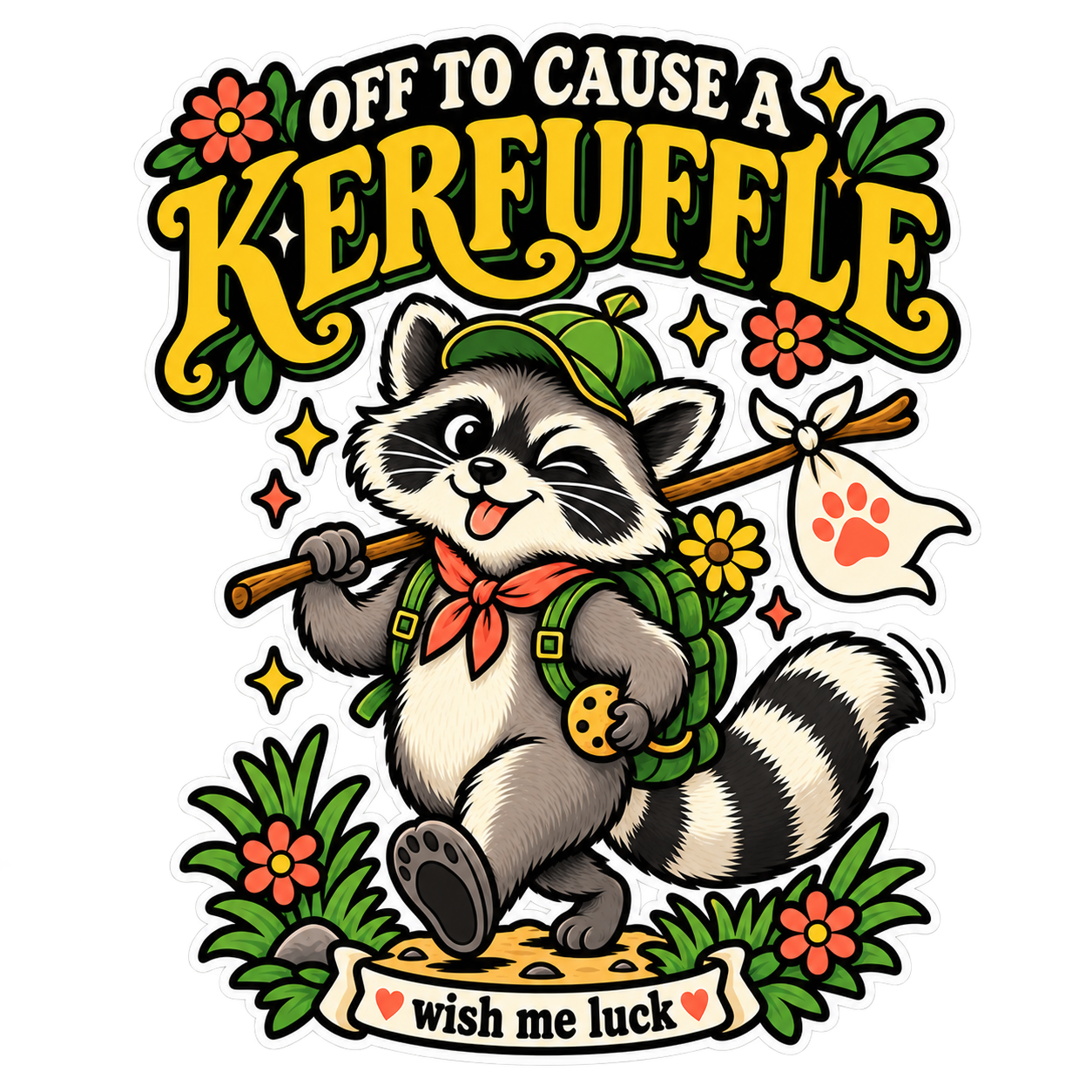 Off To Cause A Kerfuffle Raccoon T-Shirt | Cute Mischief Woodland Design