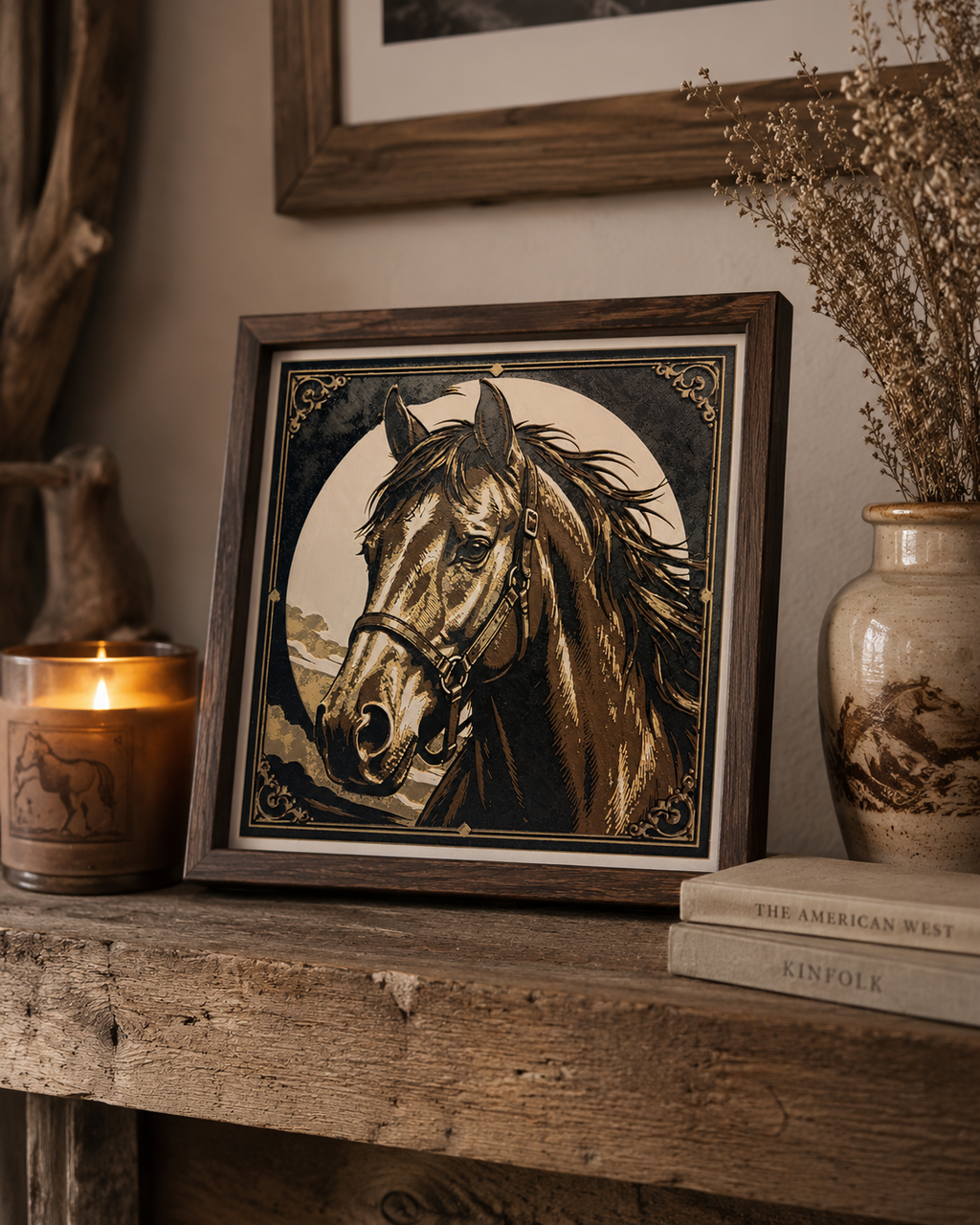 Vintage Horse Portrait Layered Wall Art – 8" Western Equestrian Decor