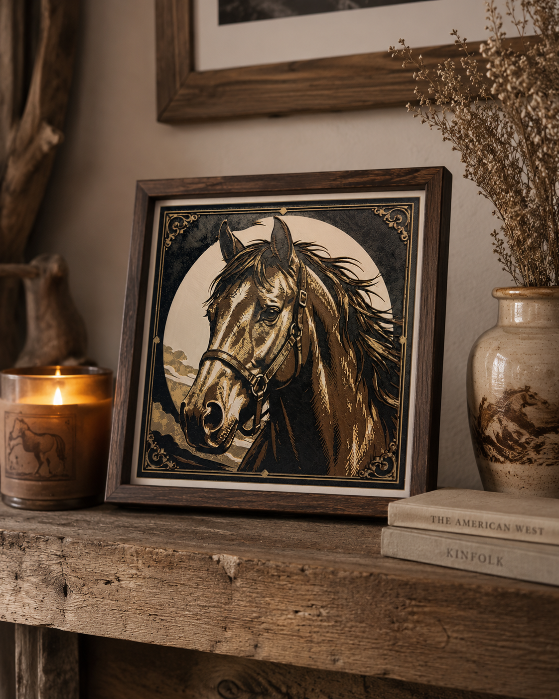 Vintage Horse Portrait Layered Wall Art – 8" Western Equestrian Decor