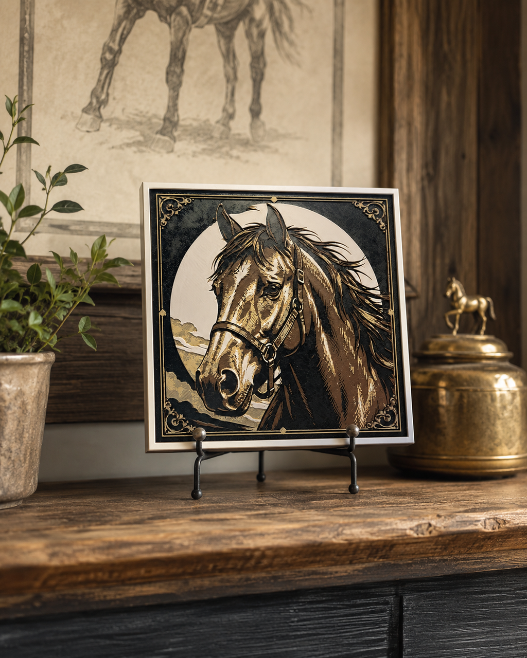 Vintage Horse Portrait Layered Wall Art – 8" Western Equestrian Decor