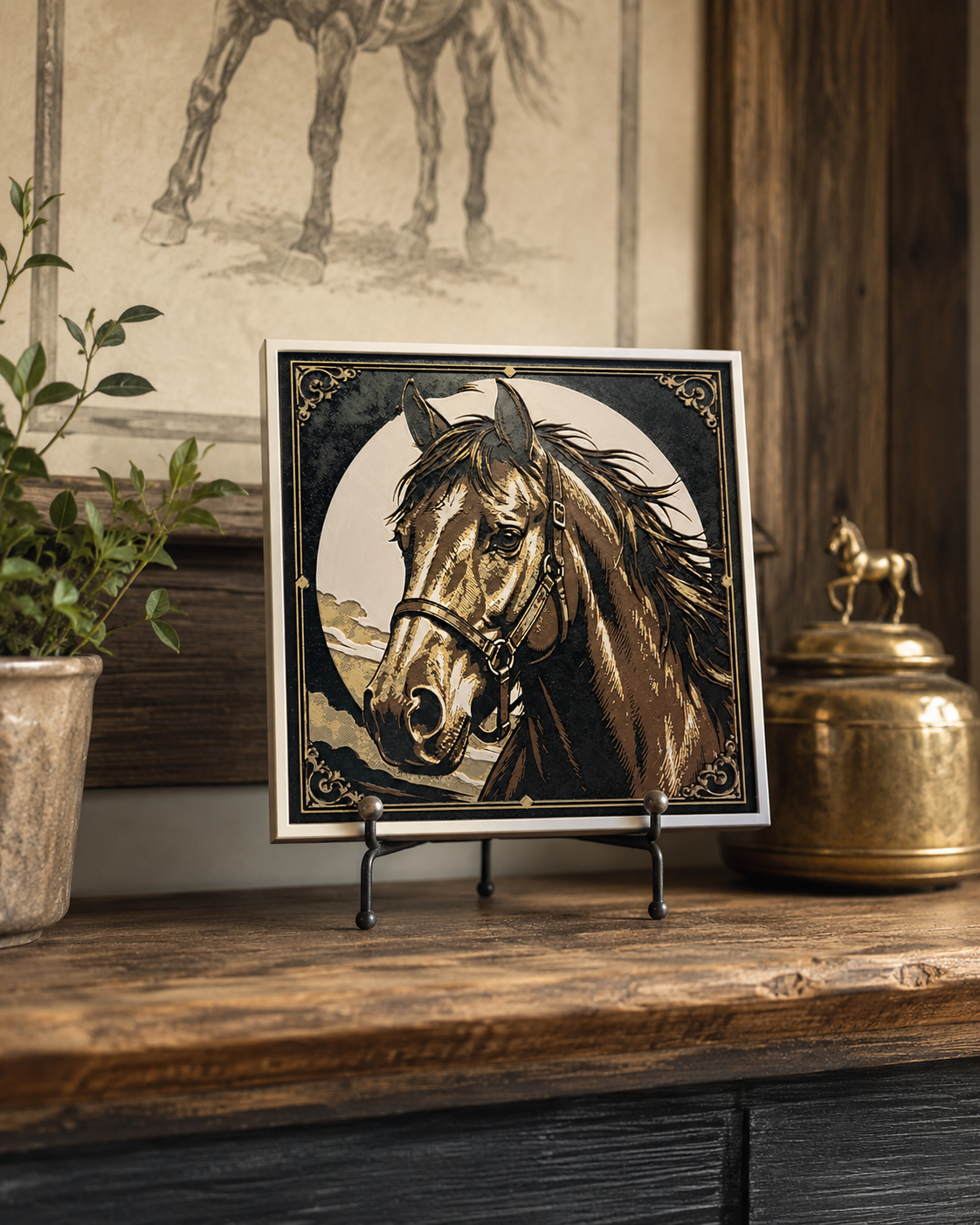 Vintage Horse Portrait Layered Wall Art – 8" Western Equestrian Decor