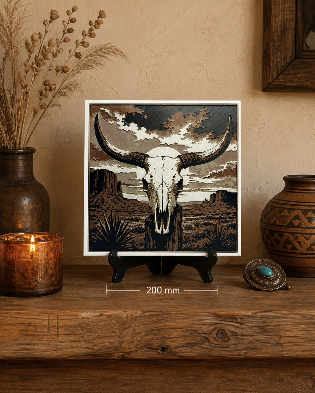 Western Longhorn Skull Desert Wall Art | 8x8 Southwestern Decor