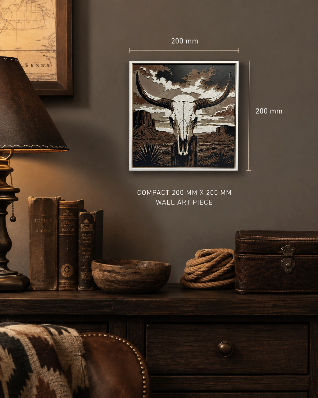 Western Longhorn Skull Desert Wall Art | 8x8 Southwestern Decor