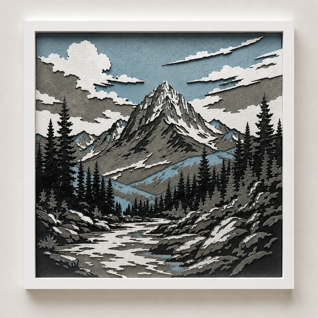 Layered Mountain Landscape Wall Art – 8" x 8" Dimensional Nature Decor