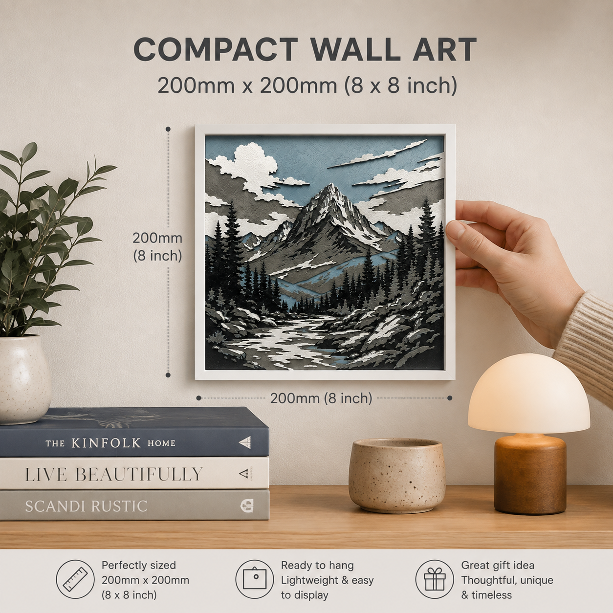 Layered Mountain Landscape Wall Art – 8" x 8" Dimensional Nature Decor