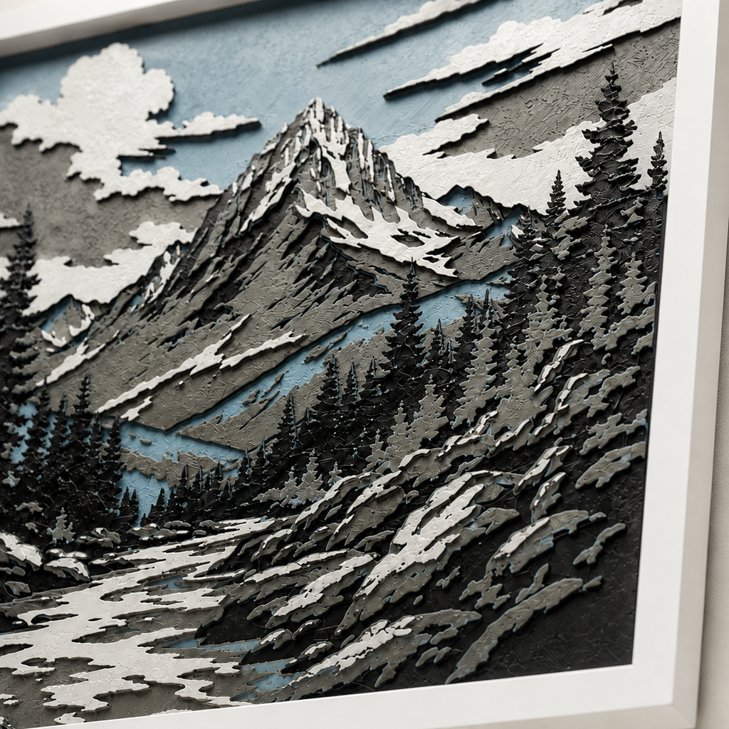 Layered Mountain Landscape Wall Art – 8" x 8" Dimensional Nature Decor