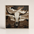Western Longhorn Skull Desert Wall Art | 8x8 Southwestern Decor