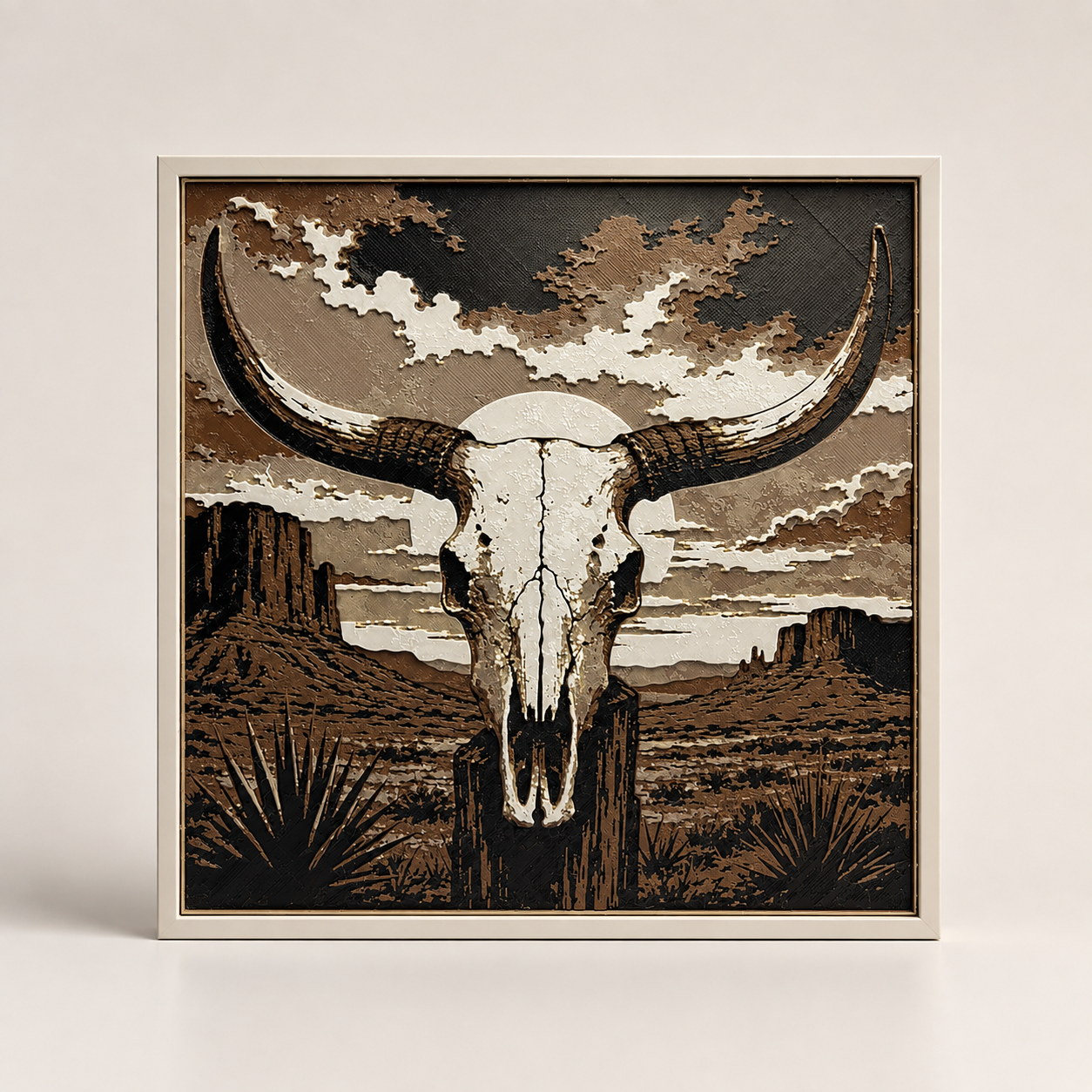 Western Longhorn Skull Desert Wall Art | 8x8 Southwestern Decor