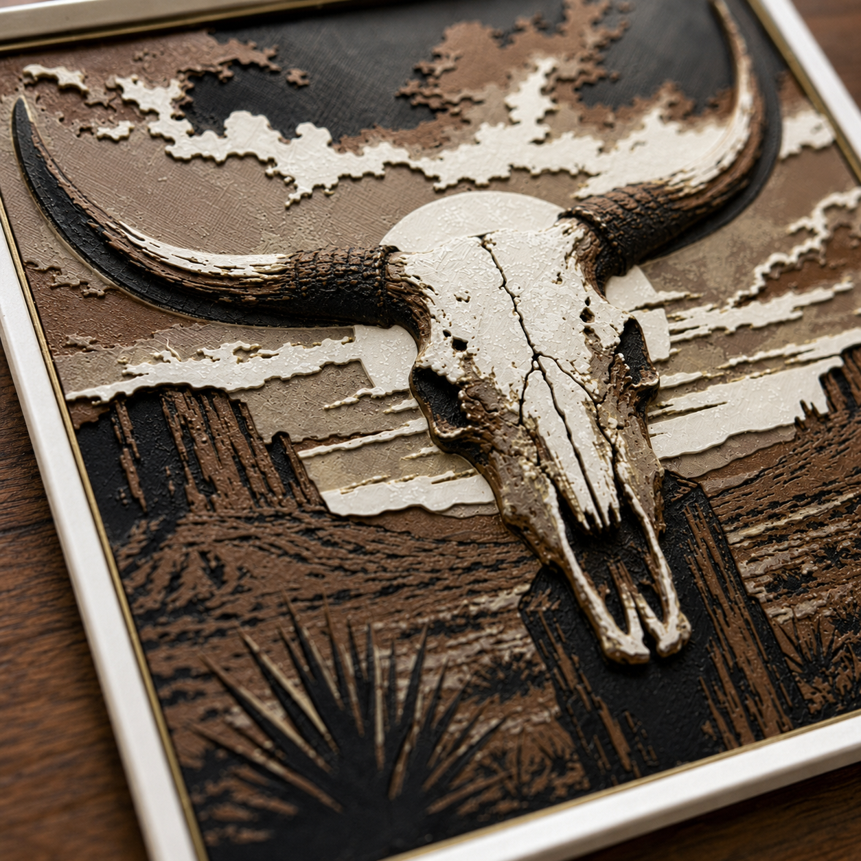 Western Longhorn Skull Desert Wall Art | 8x8 Southwestern Decor