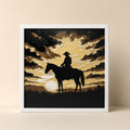 Cowboy Sunset Layered Wall Art – 8" Western Horse Décor – Framed Rustic Cowboy Art