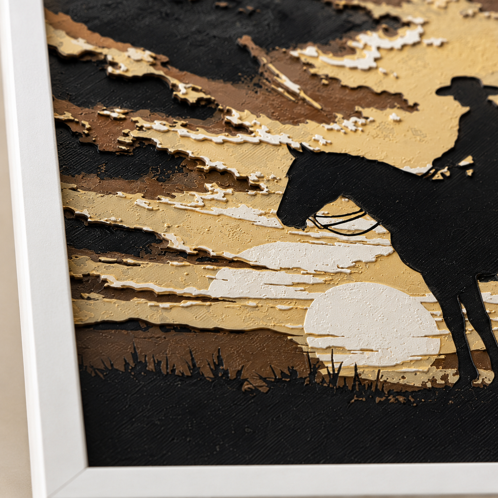 Cowboy Sunset Layered Wall Art – 8" Western Horse Décor – Framed Rustic Cowboy Art