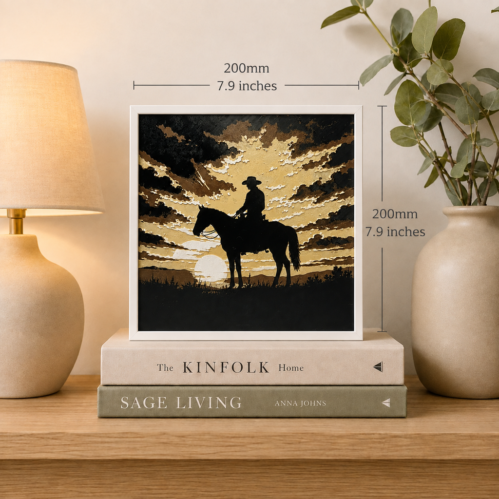 Cowboy Sunset Layered Wall Art – 8" Western Horse Décor – Framed Rustic Cowboy Art