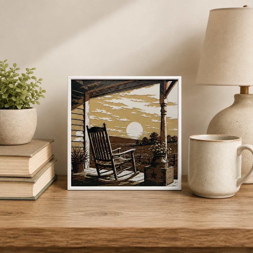 Sunset Porch Rocking Chair Layered Wall Art – Rustic Country Home Decor
