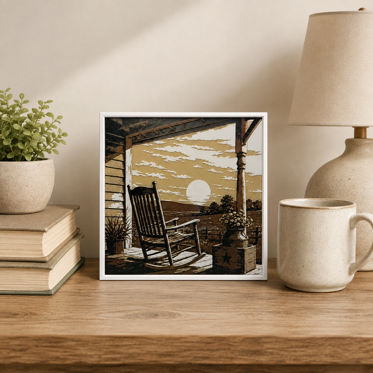 Sunset Porch Rocking Chair Layered Wall Art – Rustic Country Home Decor